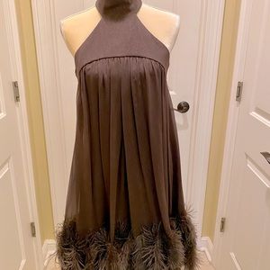 Worn once!  Chocolate brown cocktail dress with feathers, size 8, Elie Tahari.